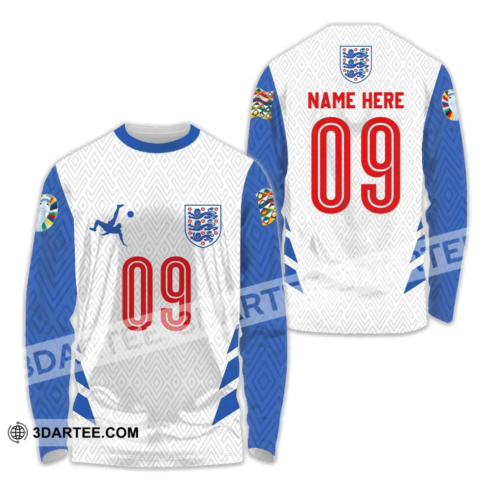 Unisex Shirt - Custom Name And Number Euro 2024 Logo England Team Long Sleeve / S T-Shirt