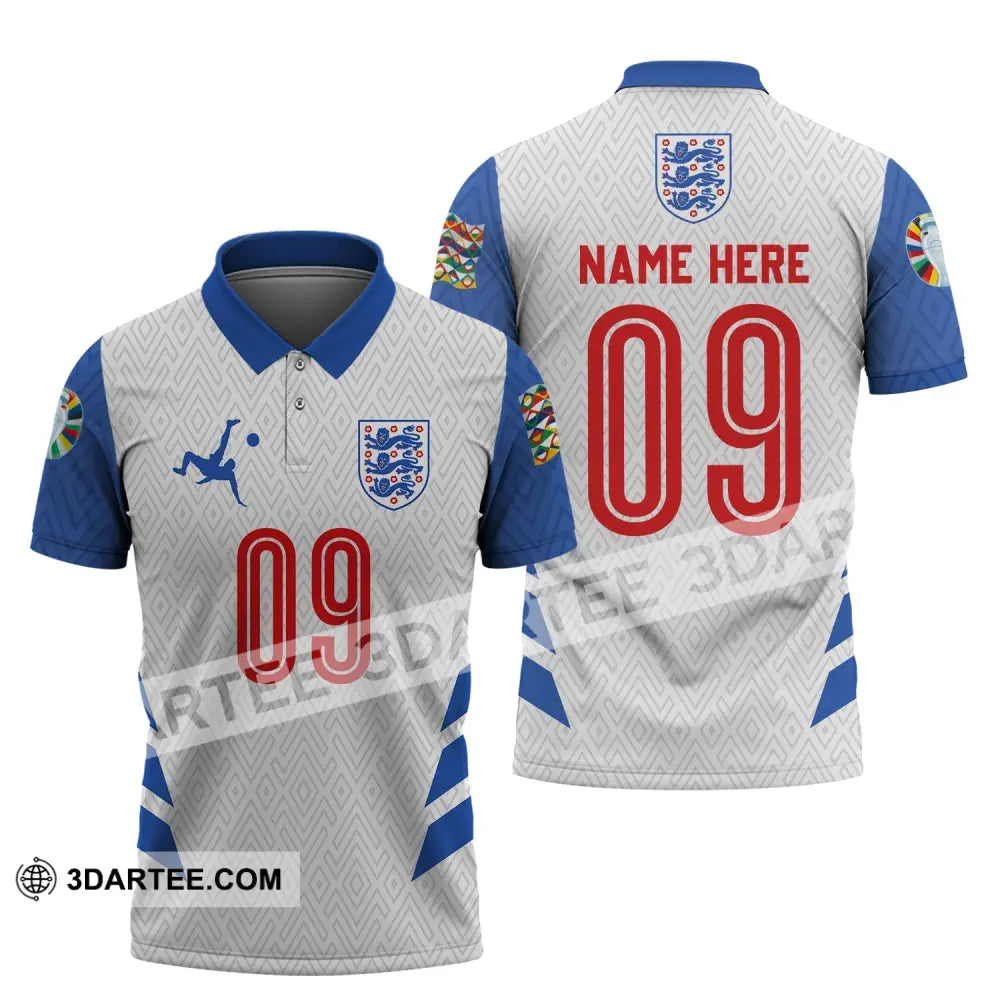 Unisex Shirt - Custom Name And Number Euro 2024 Logo England Team Polo / S T-Shirt