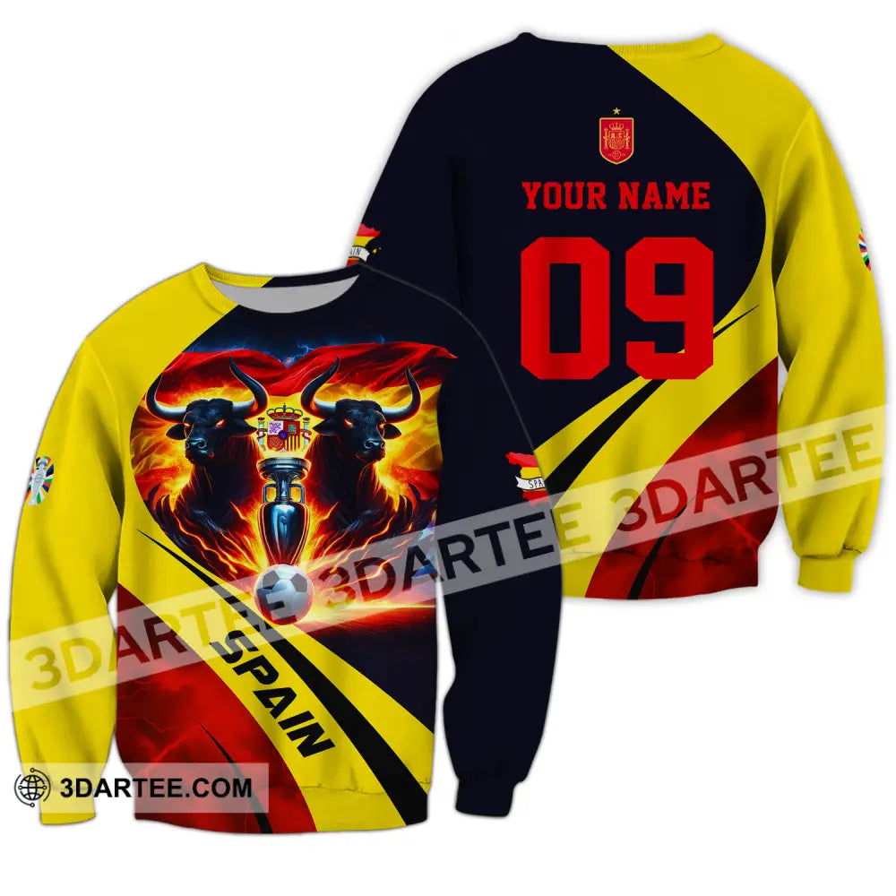 Unisex Shirt - Custom Name And Number Euro 2024 National Team Bull Of Spain Long Sleeve / S T-Shirt