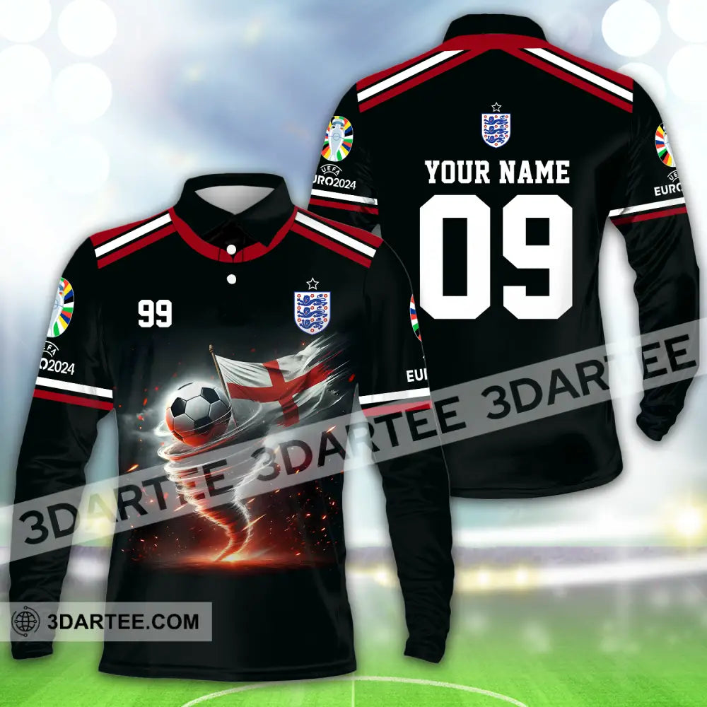 Unisex Shirt - Custom Name And Number Euro 2024 National Team England Long Sleeve Polo / S T-Shirt