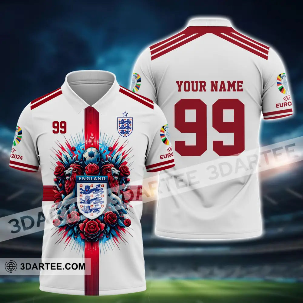 Unisex Shirt - Custom Name And Number Euro 2024 National Team England White Red Polo / S T-Shirt