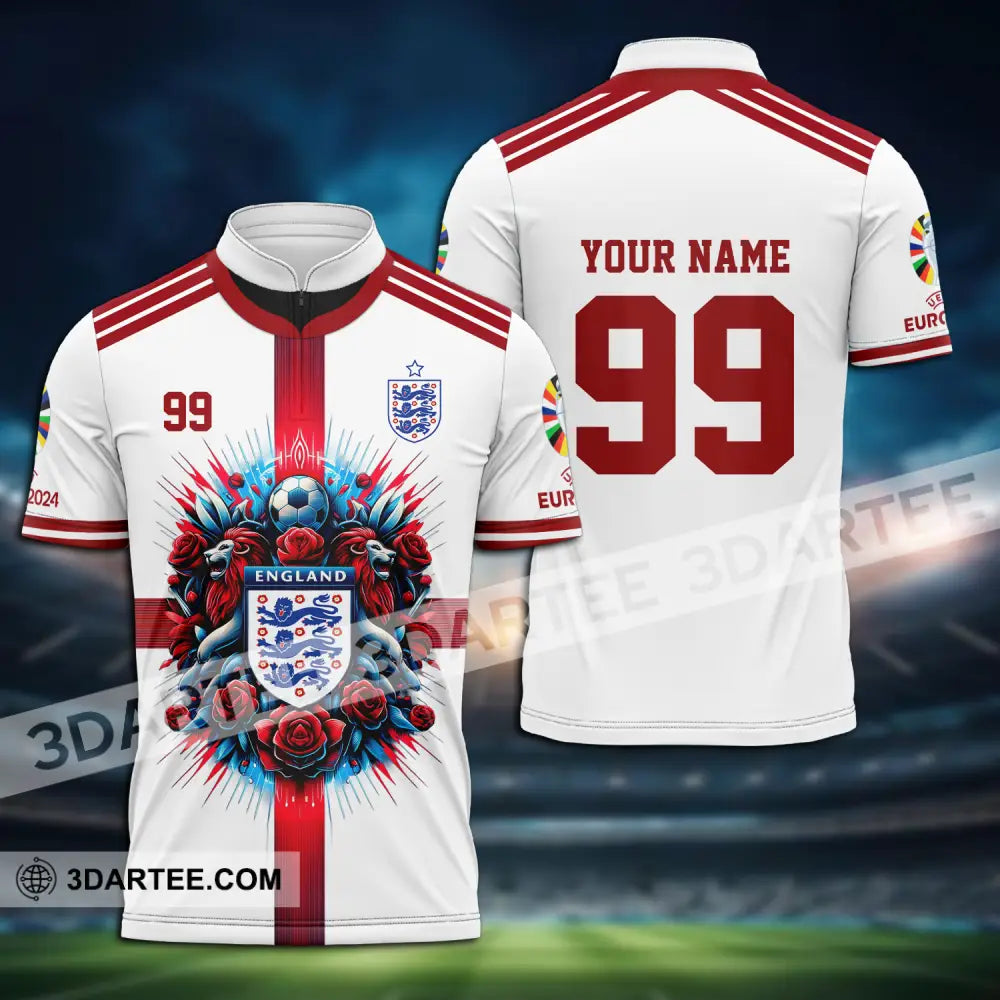 Unisex Shirt - Custom Name And Number Euro 2024 National Team England White Red Zipper Polo / S