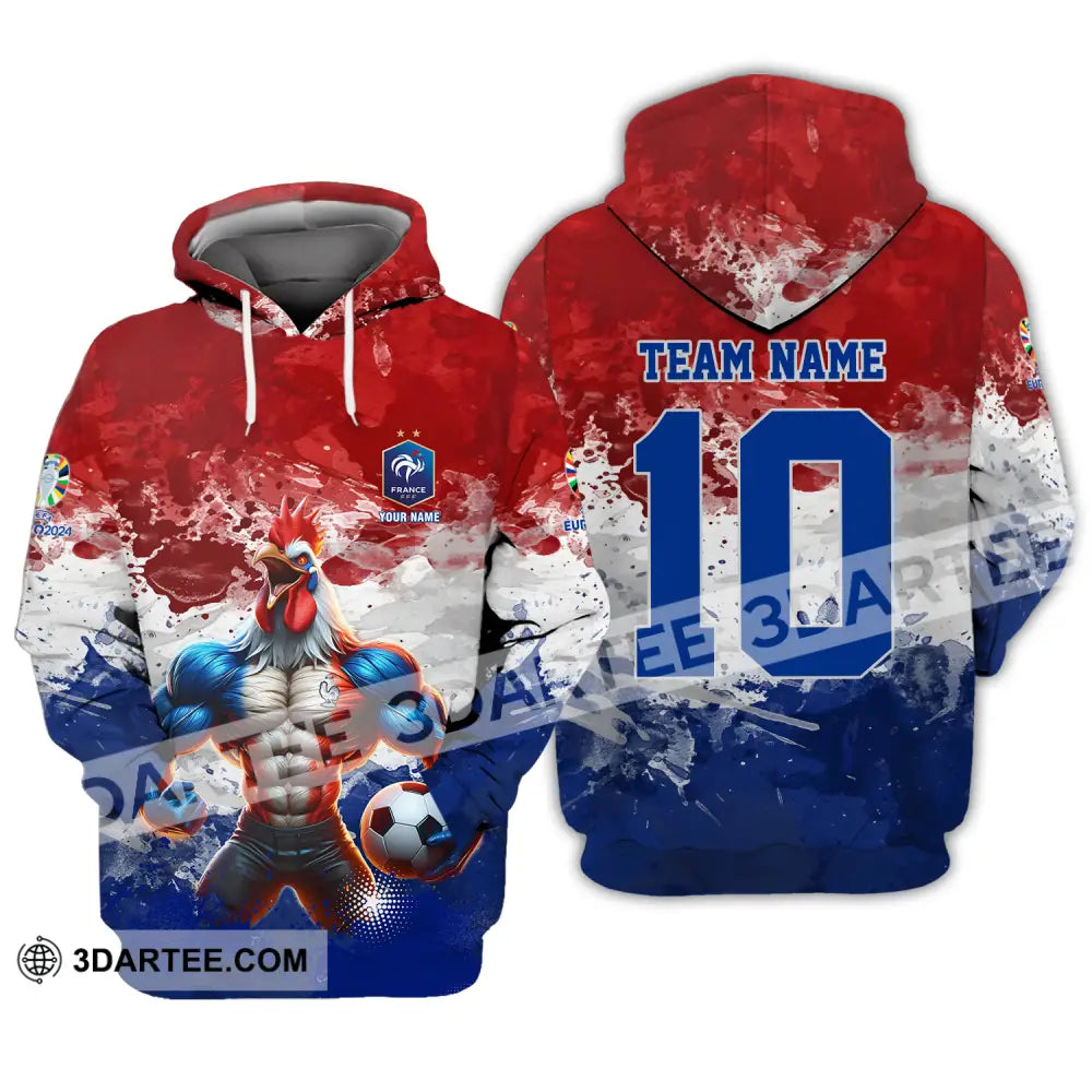 Unisex Shirt - Custom Name And Number Euro 2024 National Team France Muscular Chicken Hoodie / S