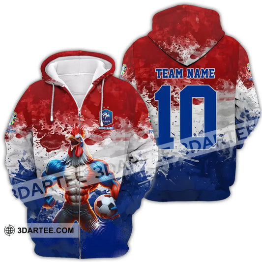 Unisex Shirt - Custom Name And Number Euro 2024 National Team France Muscular Chicken Zipper Hoodie