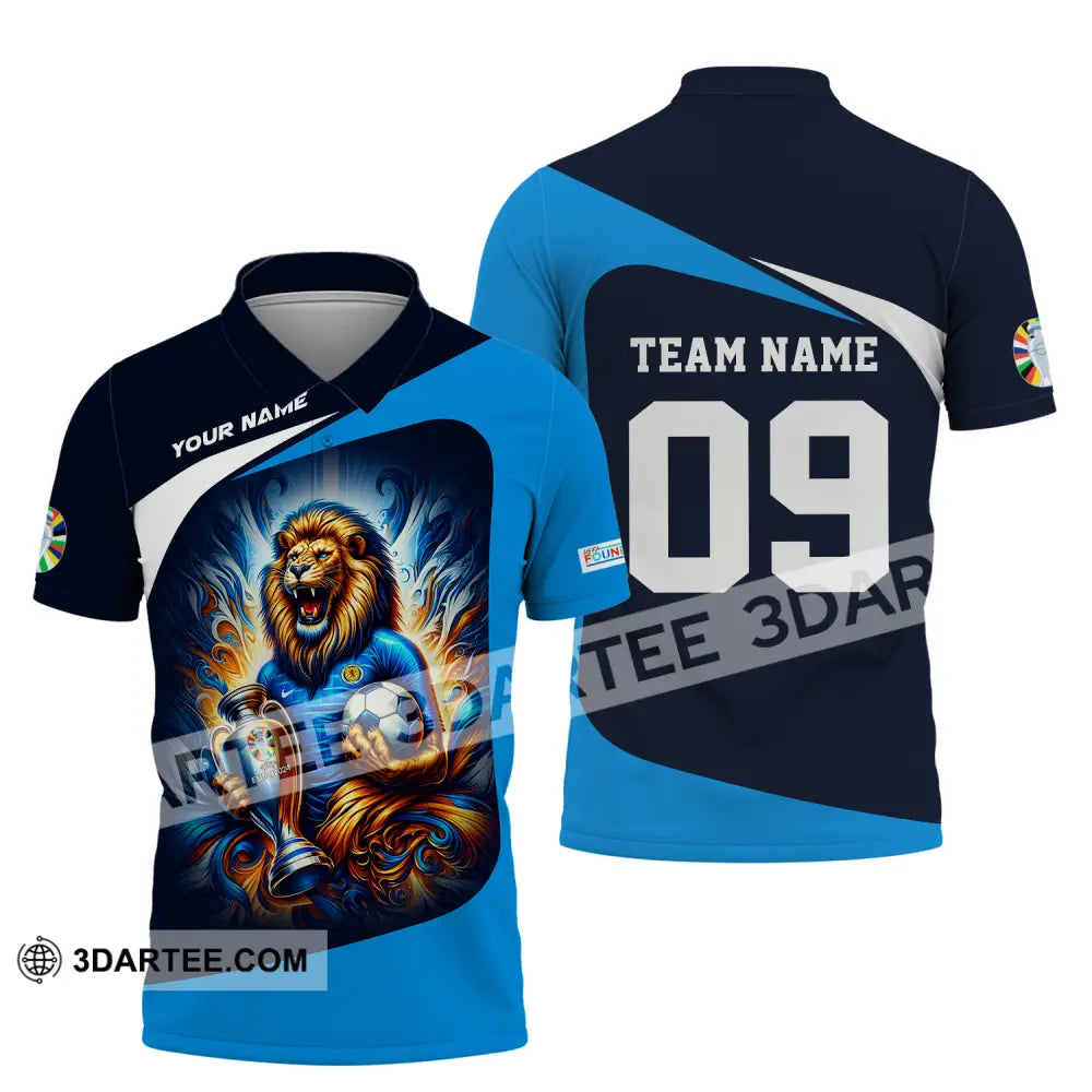 Unisex Shirt - Custom Name And Number Euro 2024 National Team Lion Holding Cup Ball Scotland Polo /