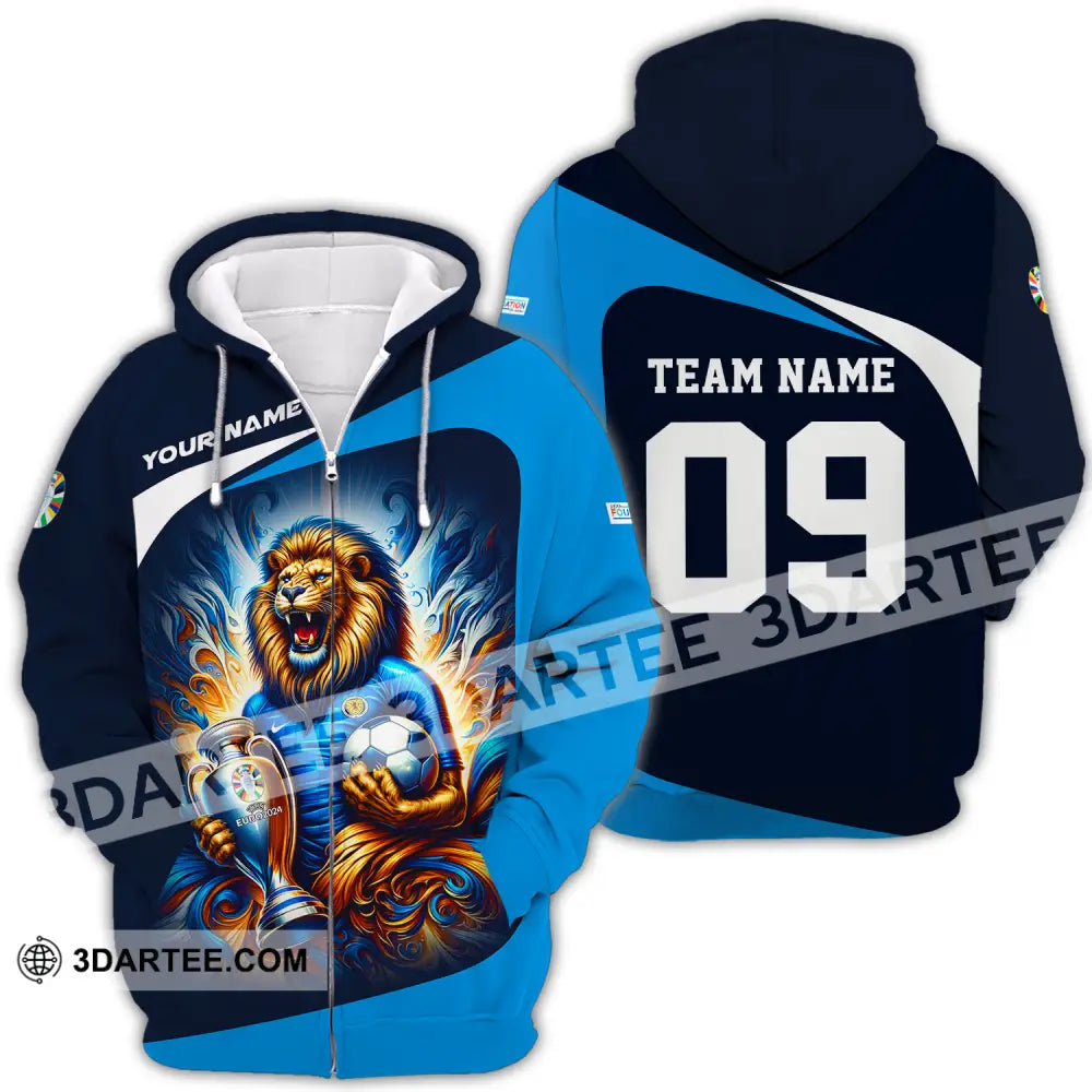 Unisex Shirt - Custom Name And Number Euro 2024 National Team Lion Holding Cup Ball Scotland Zipper