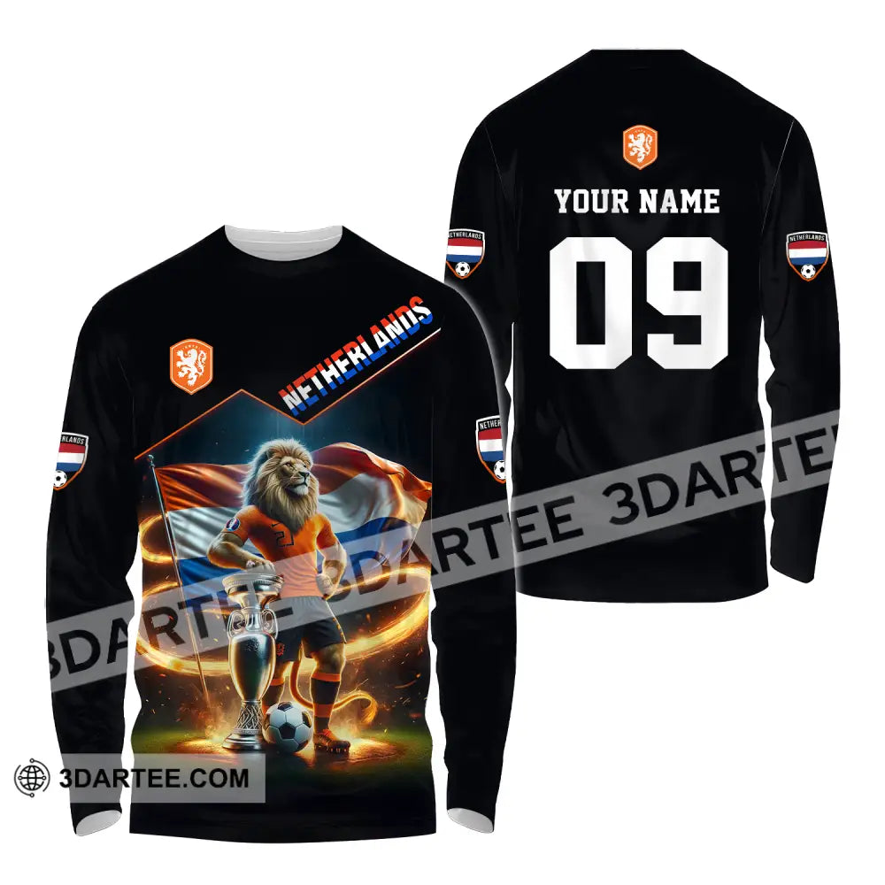 Unisex Shirt - Custom Name And Number Euro 2024 National Team Netherlands Lion Long Sleeve / S