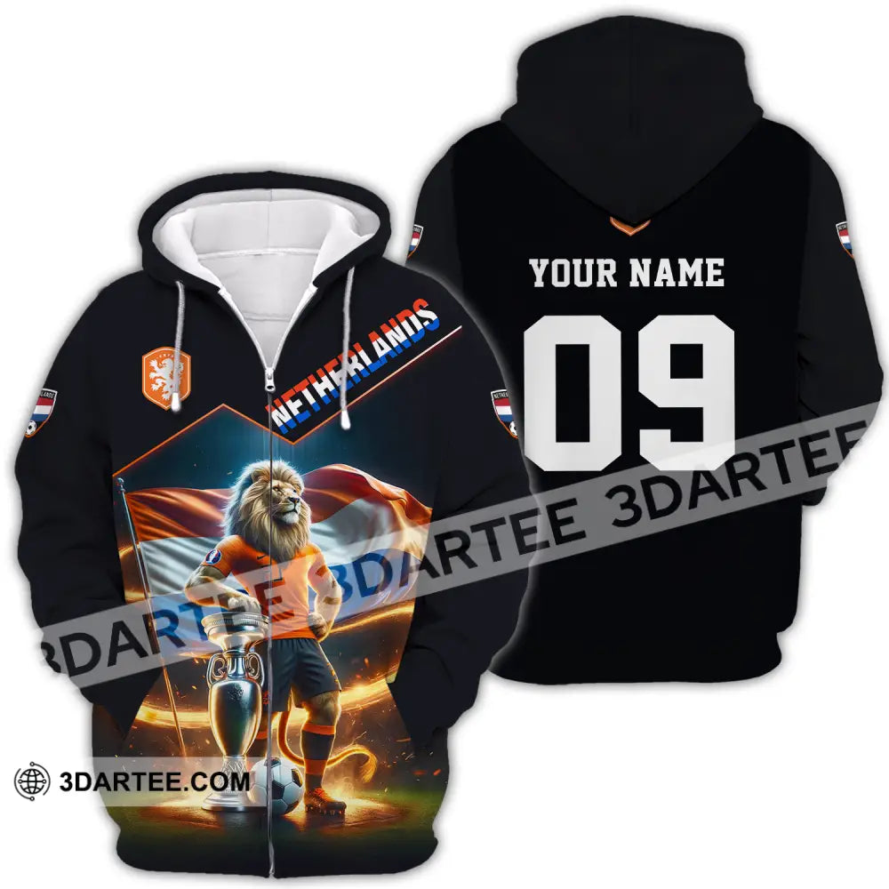 Unisex Shirt - Custom Name And Number Euro 2024 National Team Netherlands Lion Zipper Hoodie / S