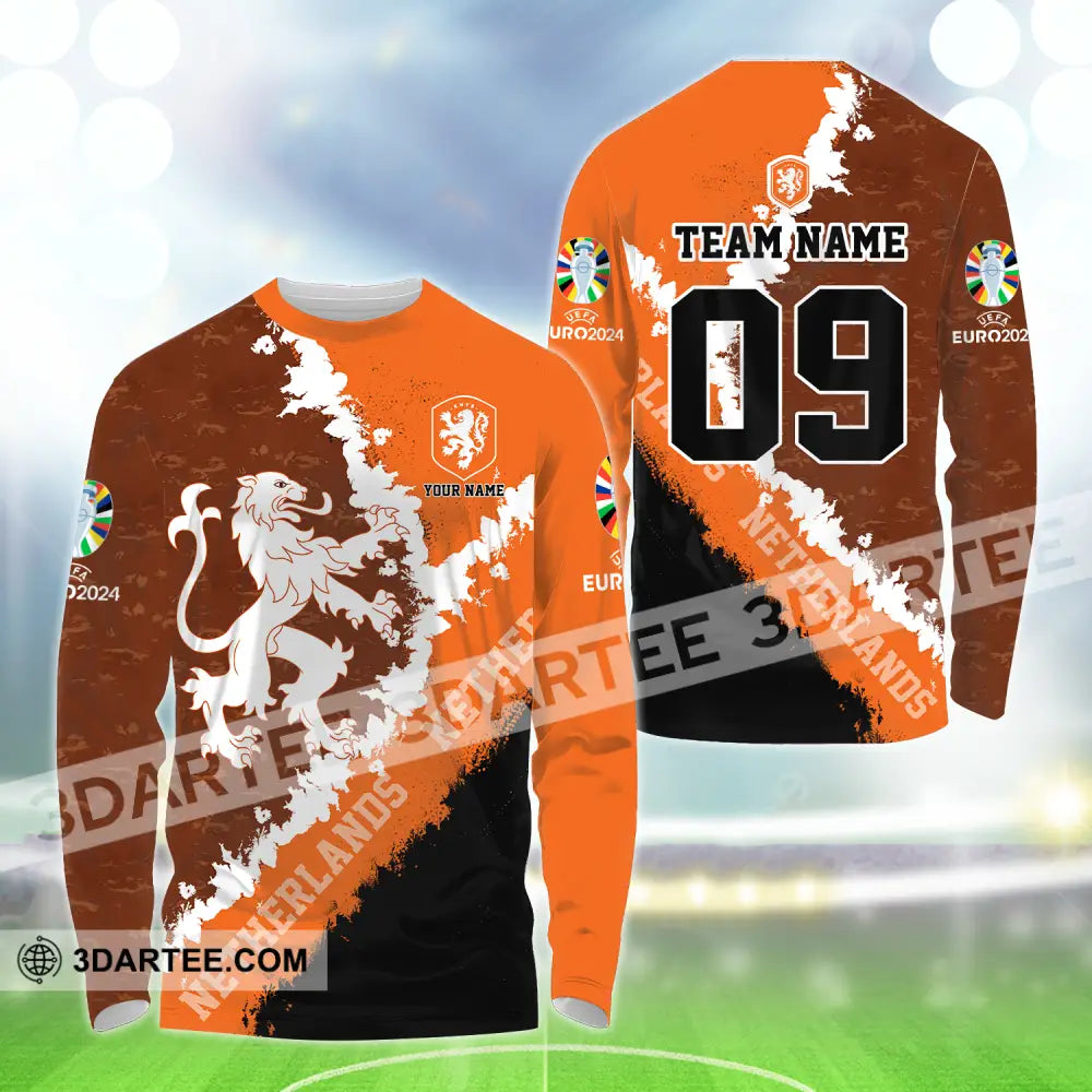 Unisex Shirt - Custom Name And Number Euro 2024 National Team Netherlands Long Sleeve / S T-Shirt