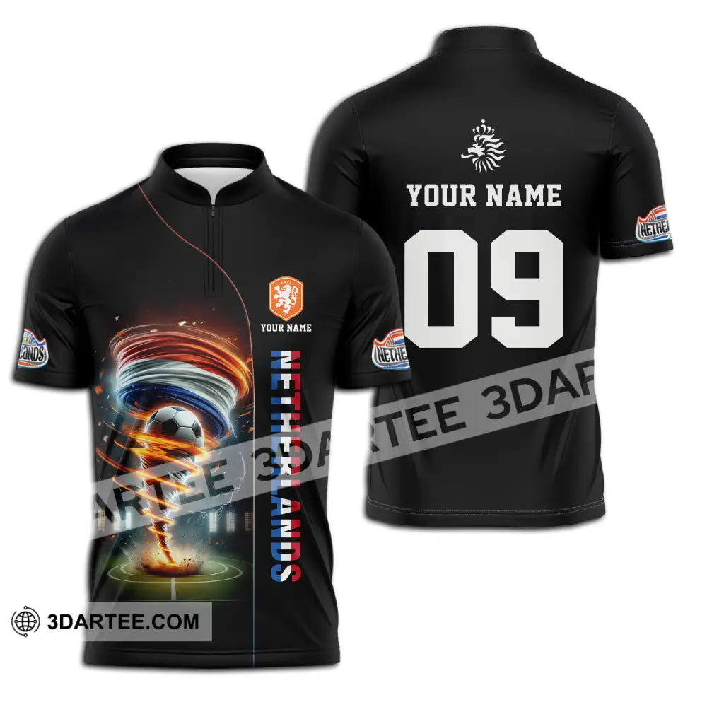 Unisex Shirt - Custom Name And Number Euro 2024 National Team Netherlands Tornado Zipper Polo / S