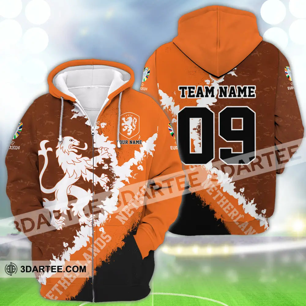 Unisex Shirt - Custom Name And Number Euro 2024 National Team Netherlands Zipper Hoodie / S T-Shirt