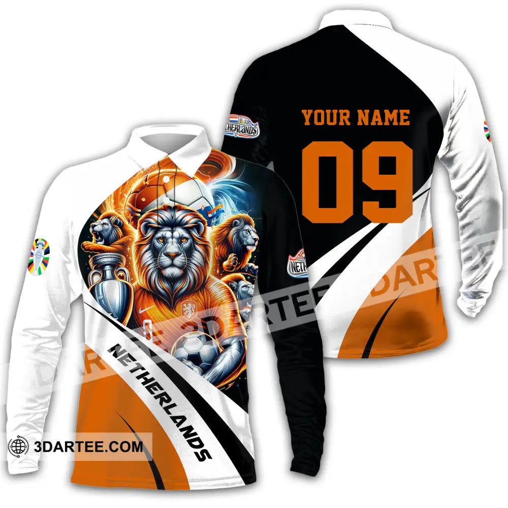 Unisex Shirt - Custom Name And Number Euro 2024 National Team Orange Lion Netherlands Long Sleeve