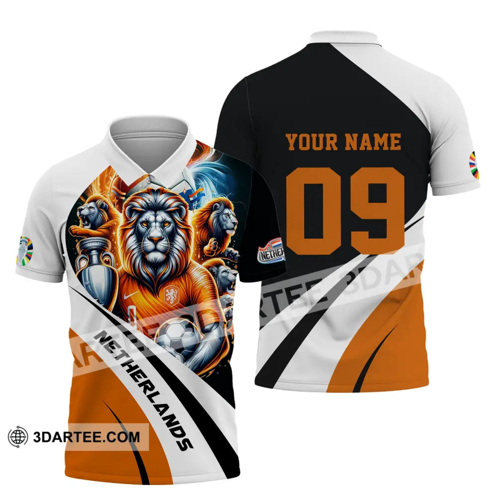 Unisex Shirt - Custom Name And Number Euro 2024 National Team Orange Lion Netherlands Polo / S