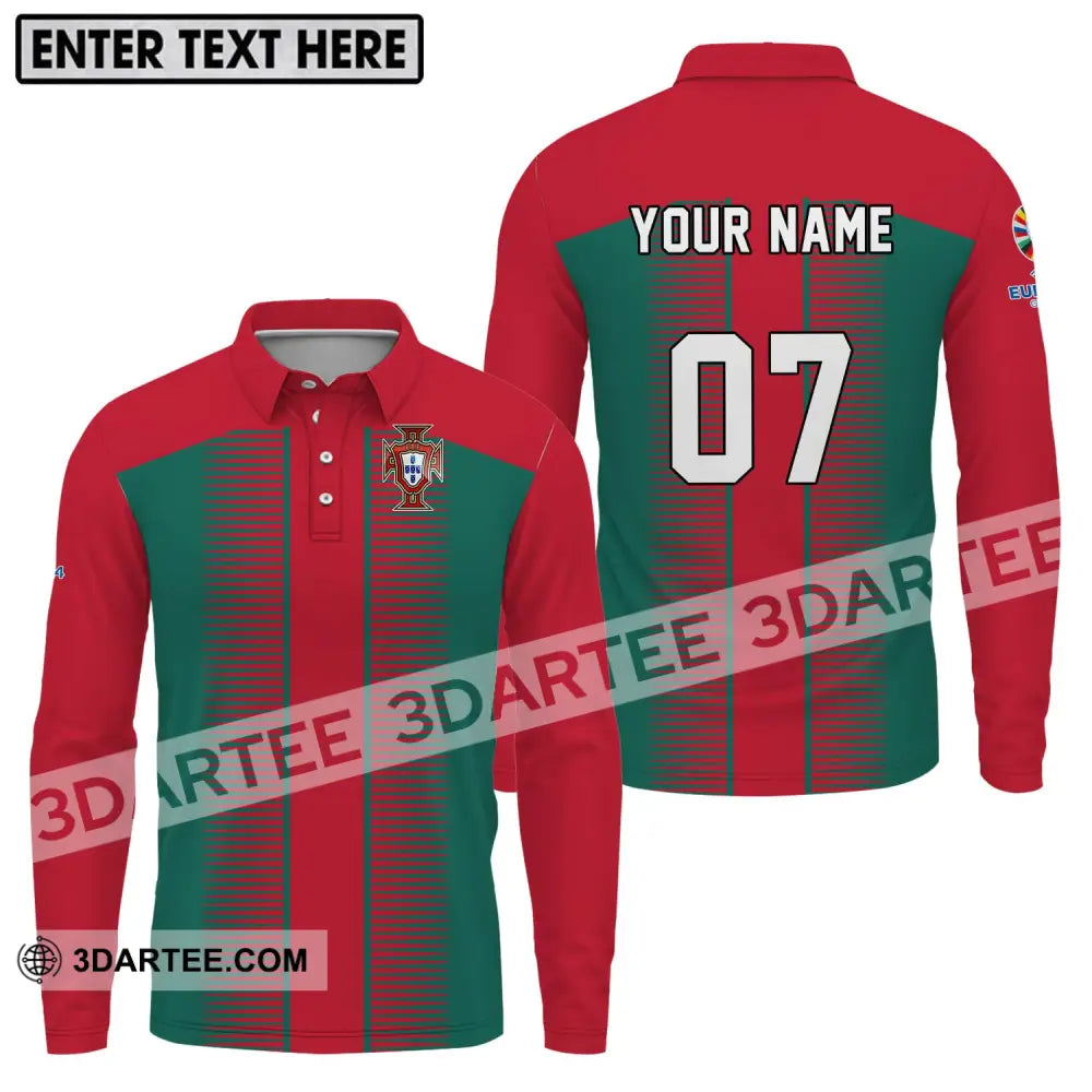 Unisex Shirt - Custom Name And Number Euro 2024 Portugal National Team Long Sleeve Polo / S T-Shirt