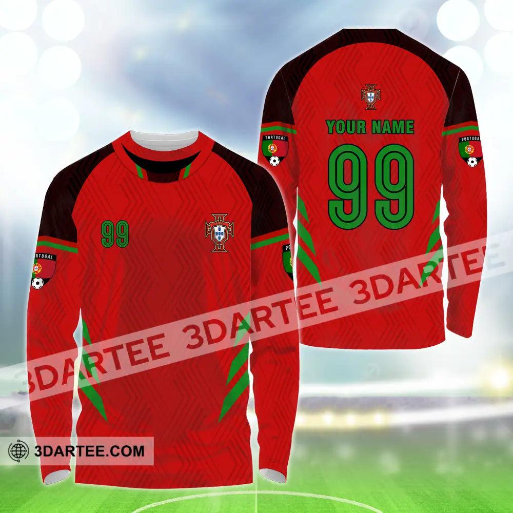 Unisex Shirt - Custom Name And Number Euro 2024 Portugal National Team Red Long Sleeve / S T-Shirt