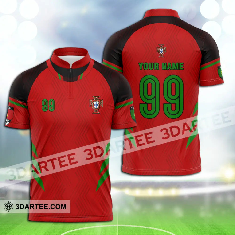 Unisex Shirt - Custom Name And Number Euro 2024 Portugal National Team Red Zipper Polo / S T-Shirt