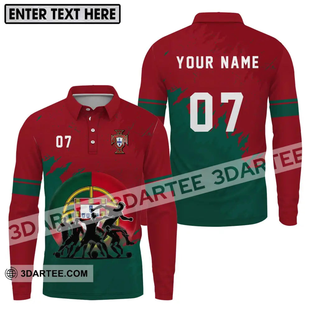 Unisex Shirt - Custom Name And Number Euro 2024 Portugal Team Long Sleeve Polo / S T-Shirt