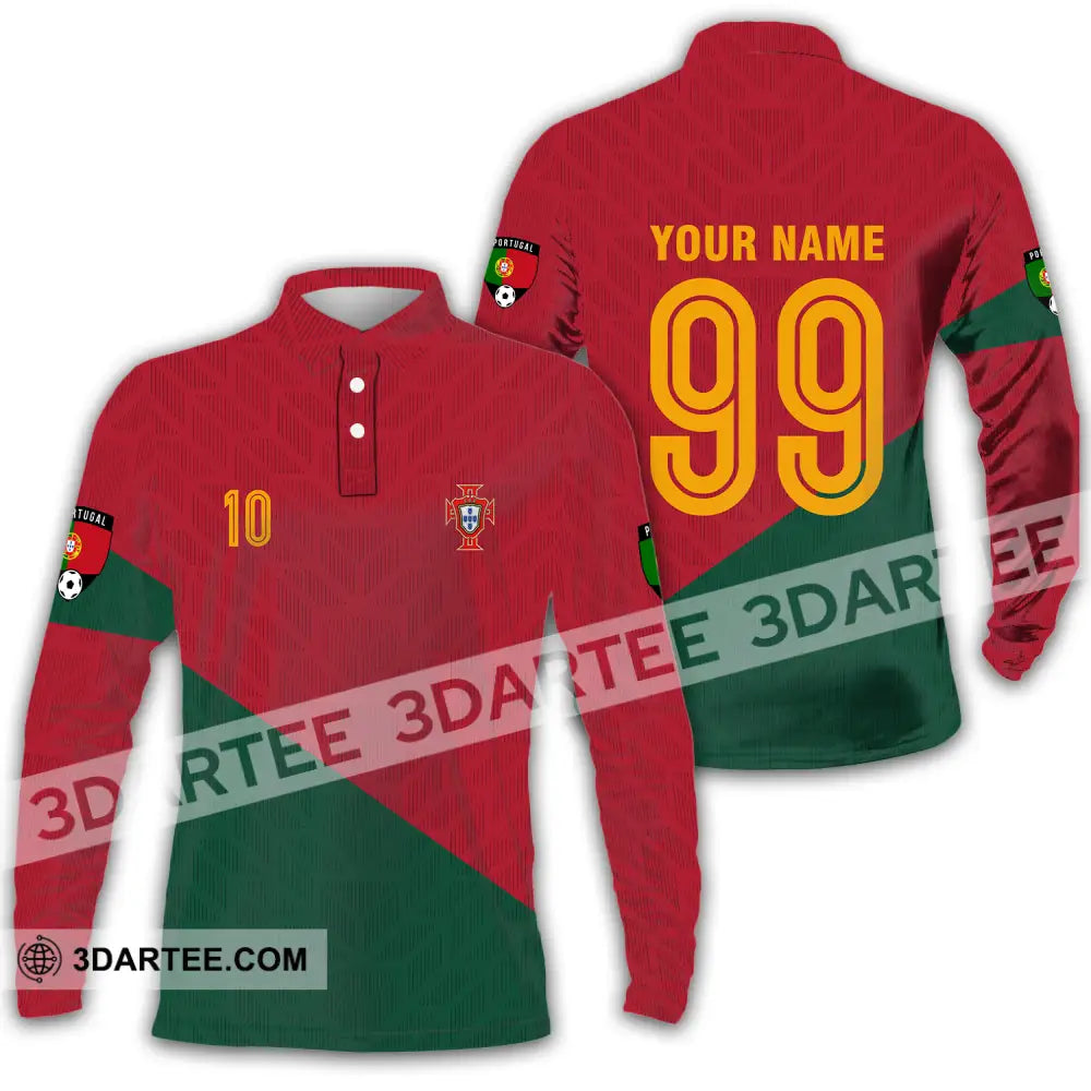 Unisex Shirt - Custom Name And Number Euro 2024 Red Green Portugal National Team Long Sleeve Polo /