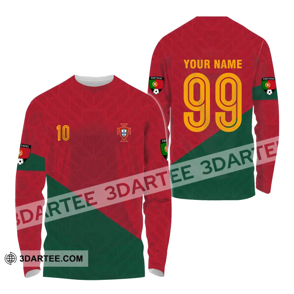 Unisex Shirt - Custom Name And Number Euro 2024 Red Green Portugal National Team Long Sleeve / S