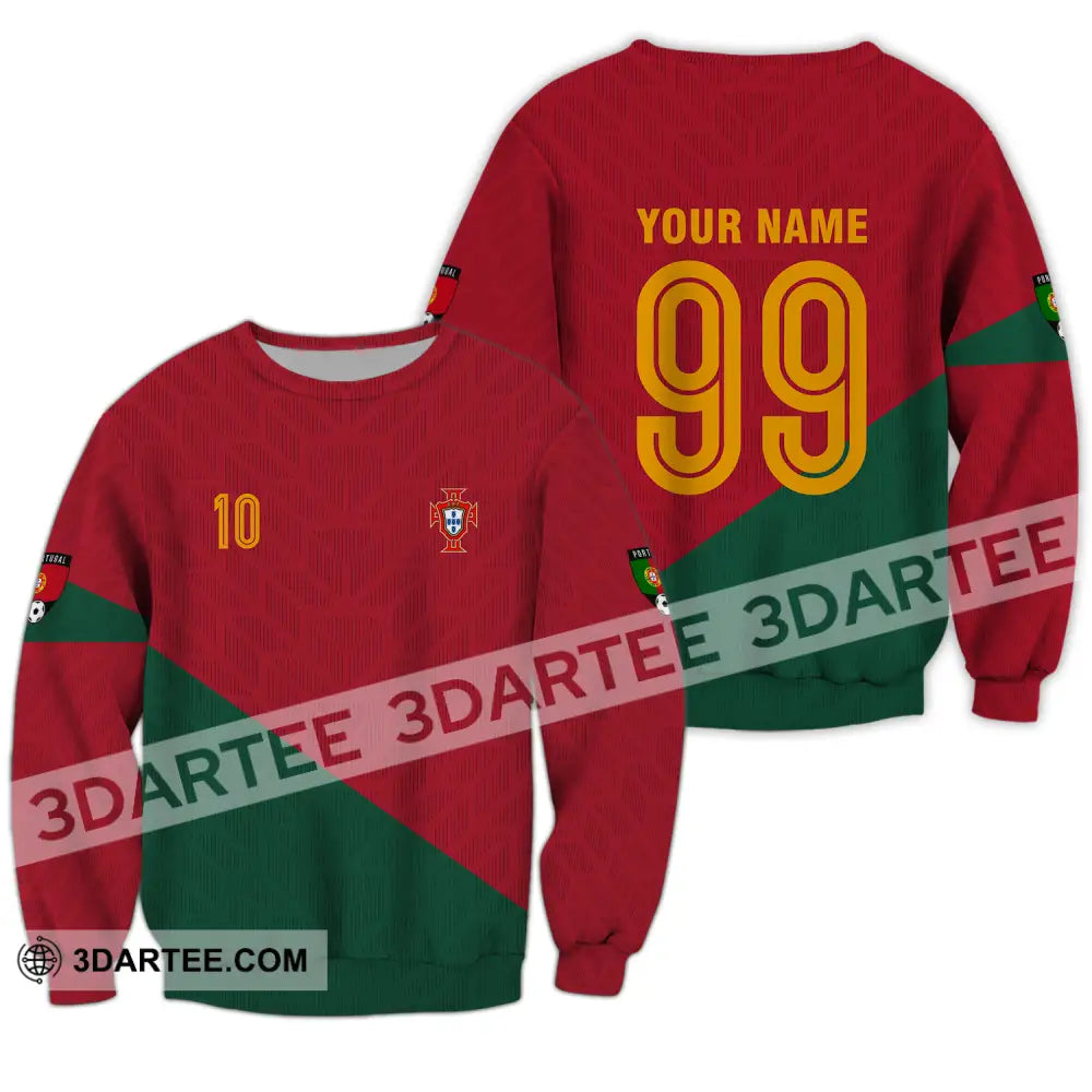 Unisex Shirt - Custom Name And Number Euro 2024 Red Green Portugal National Team Long Sleeve / S