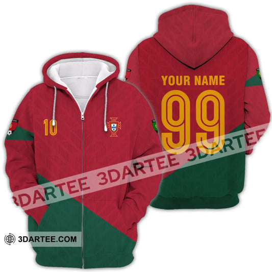 Unisex Shirt - Custom Name And Number Euro 2024 Red Green Portugal National Team Zipper Hoodie / S