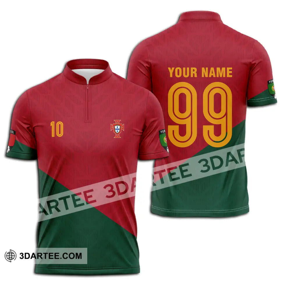 Unisex Shirt - Custom Name And Number Euro 2024 Red Green Portugal National Team Zipper Polo / S