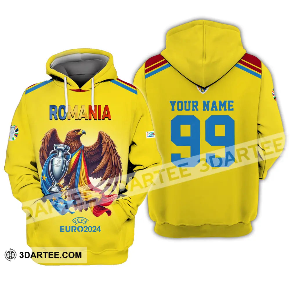 Unisex Shirt - Custom Name And Number Euro 2024 Romania Gold Cup Hoodie / S T-Shirt