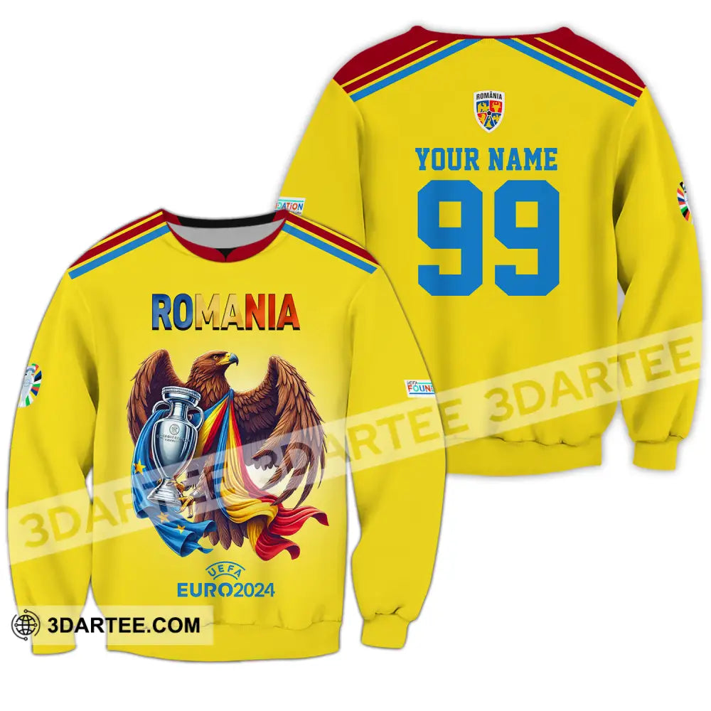 Unisex Shirt - Custom Name And Number Euro 2024 Romania Gold Cup Long Sleeve / S T-Shirt