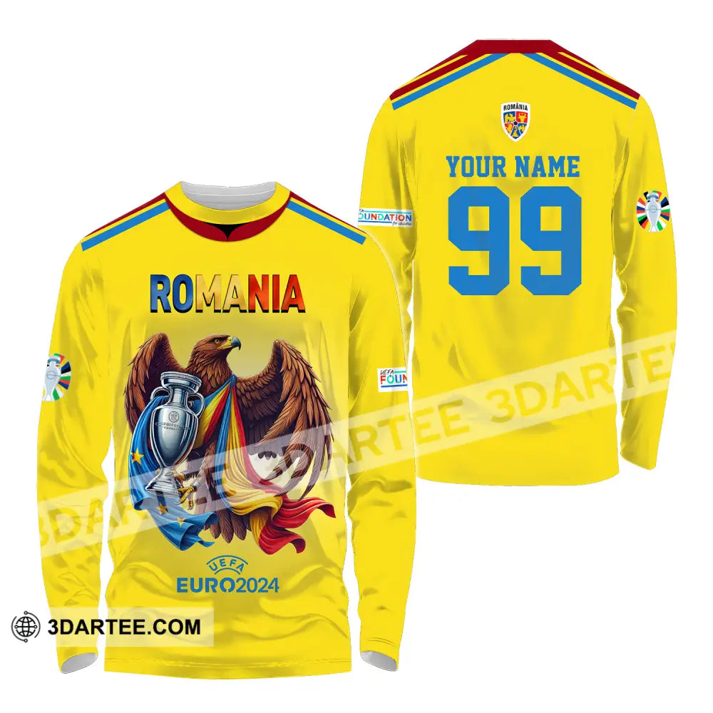 Unisex Shirt - Custom Name And Number Euro 2024 Romania Gold Cup Long Sleeve / S T-Shirt