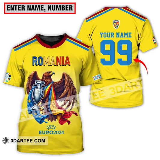 Unisex Shirt - Custom Name And Number Euro 2024 Romania Gold Cup T-Shirt