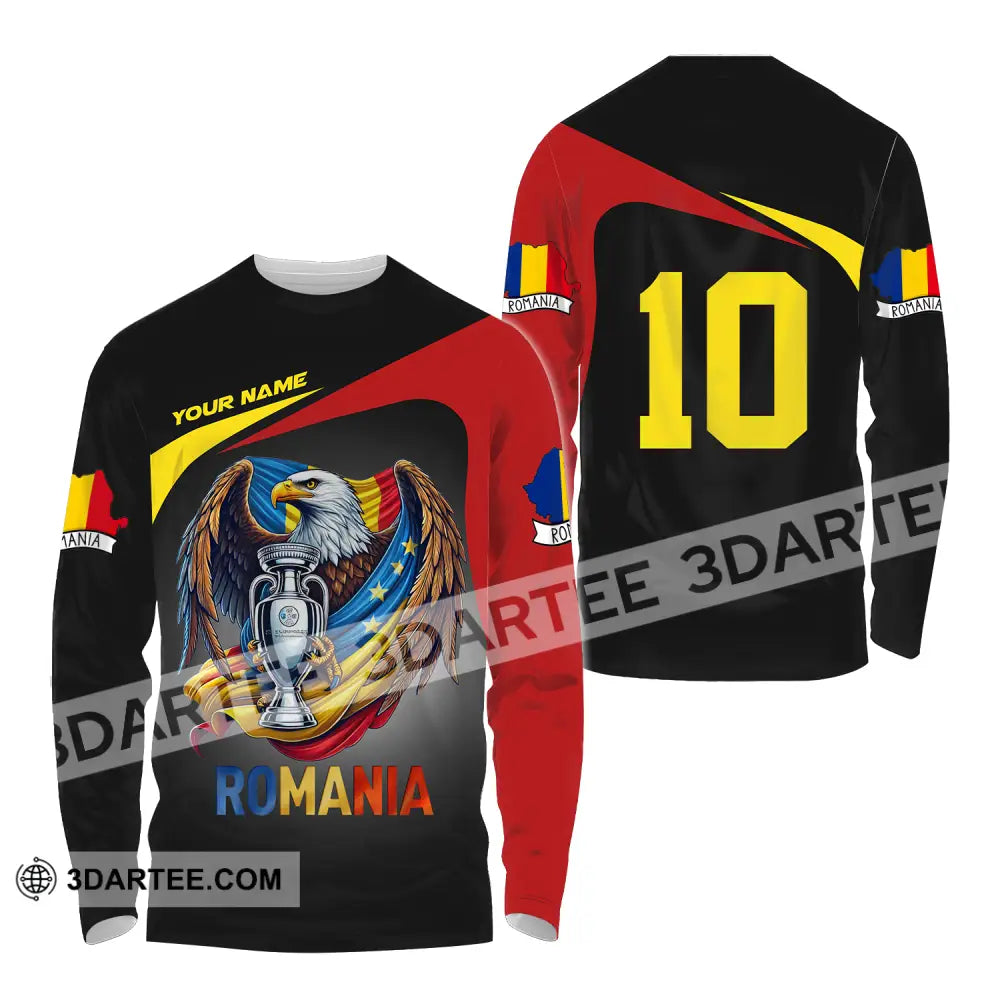 Unisex Shirt - Custom Name And Number Euro 2024 Romania Long Sleeve / S T-Shirt