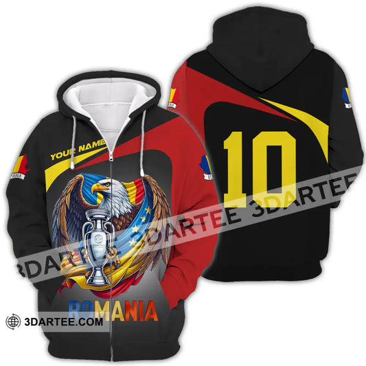 Unisex Shirt - Custom Name And Number Euro 2024 Romania Zipper Hoodie / S T-Shirt