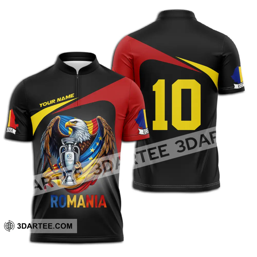 Unisex Shirt - Custom Name And Number Euro 2024 Romania Zipper Polo / S T-Shirt