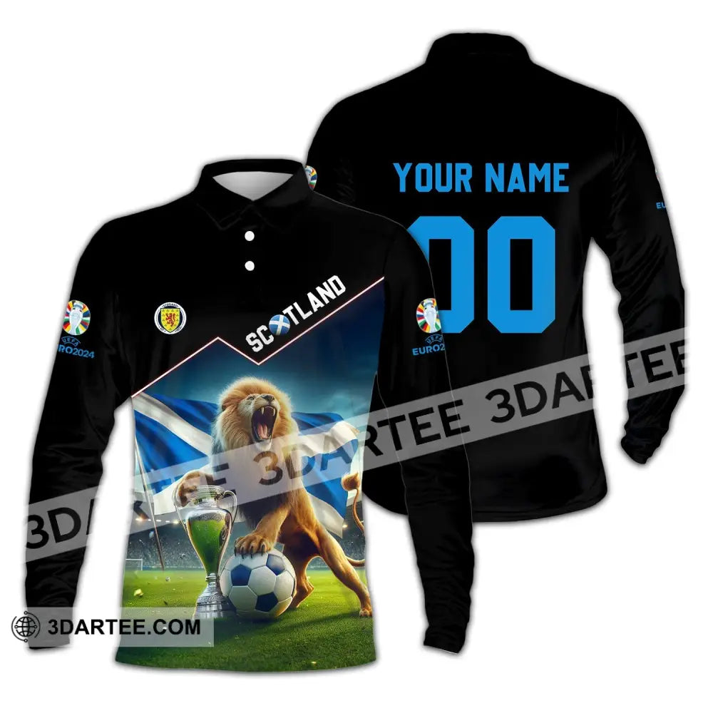 Unisex Shirt - Custom Name And Number Euro 2024 Scotland Team Lover Lion Long Sleeve Polo / S