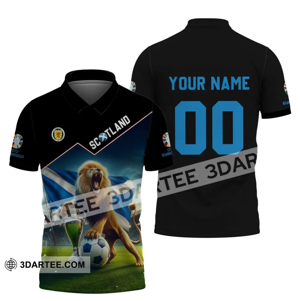 Unisex Shirt - Custom Name And Number Euro 2024 Scotland Team Lover Lion Polo / S T-Shirt