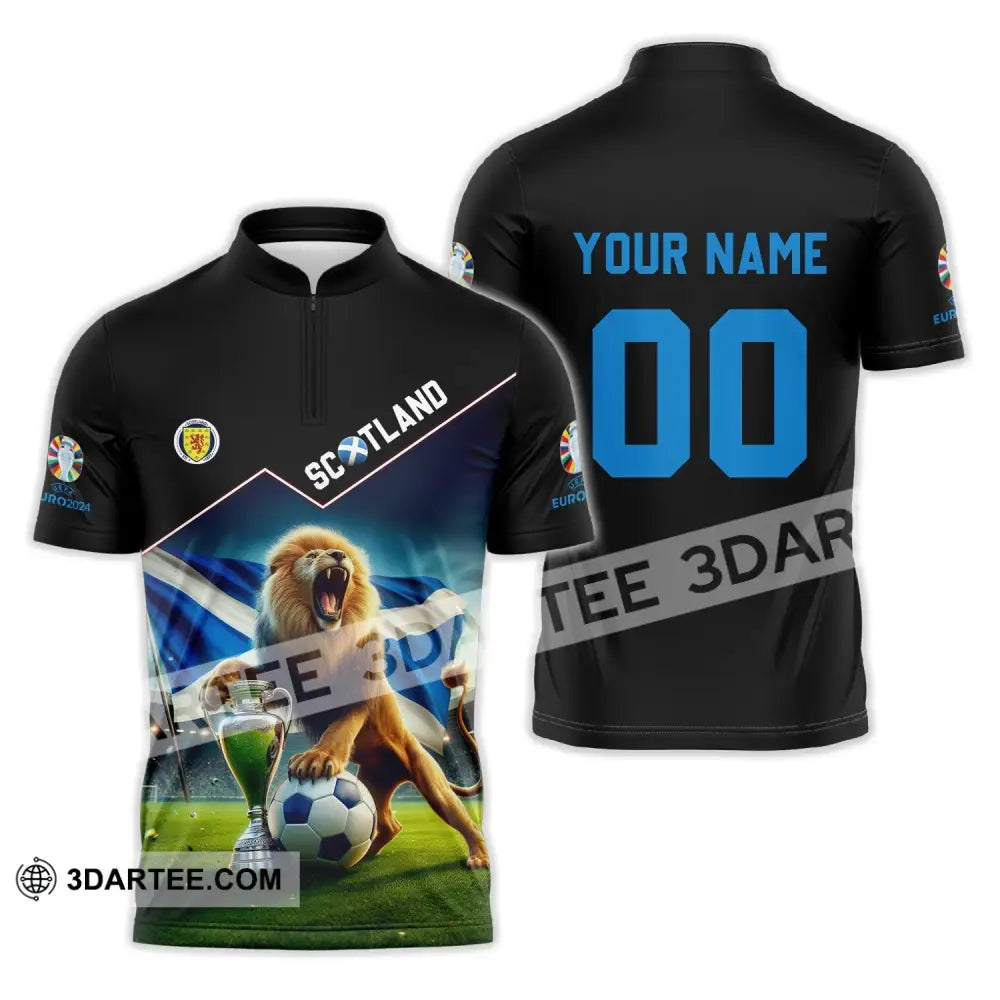 Unisex Shirt - Custom Name And Number Euro 2024 Scotland Team Lover Lion Zipper Polo / S T-Shirt