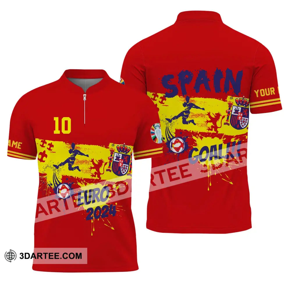 Unisex Shirt - Custom Name And Number Euro 2024 Spain Goal! Zipper Polo / S T-Shirt