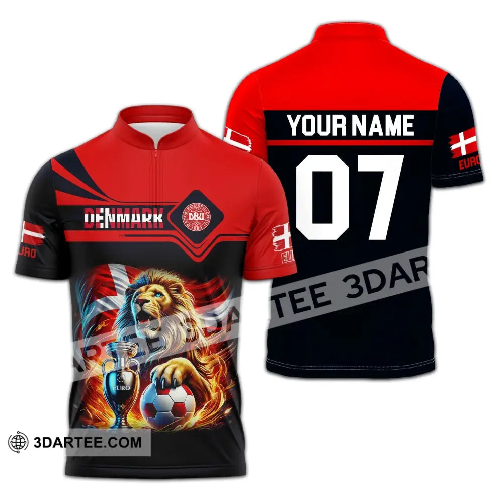 Unisex Shirt - Custom Name And Number Euro 2024 Sport Denmark Team Zipper Polo / S T-Shirt