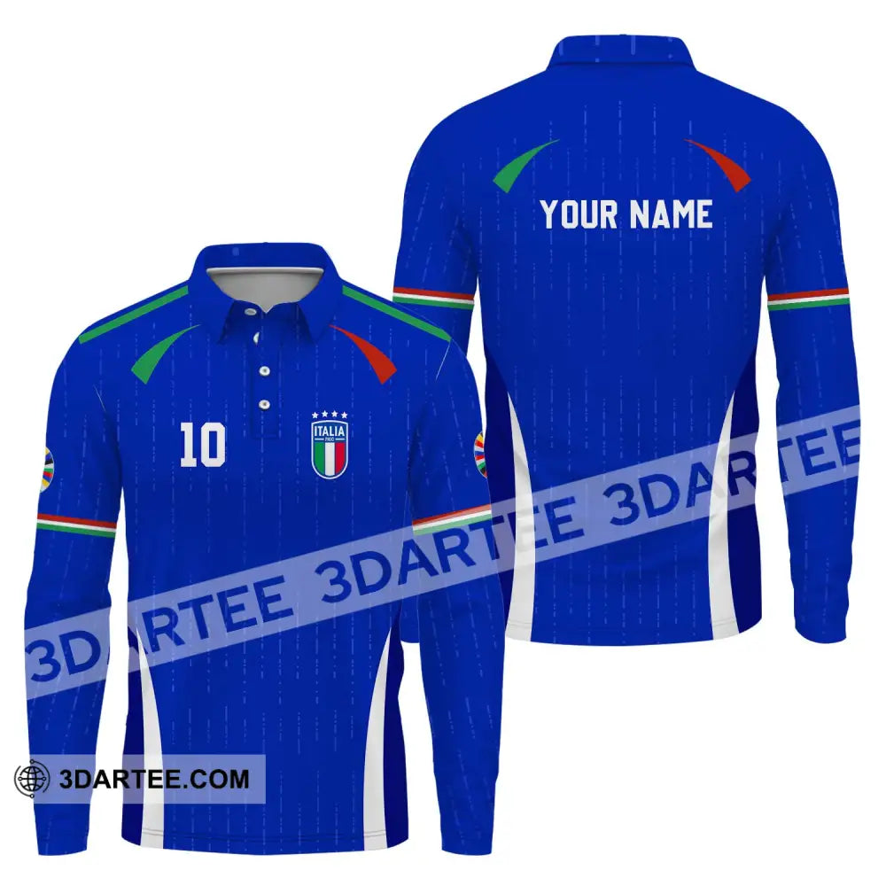 Unisex Shirt - Custom Name And Number Euro 2024 Team Italy Long Sleeve Polo / S T-Shirt