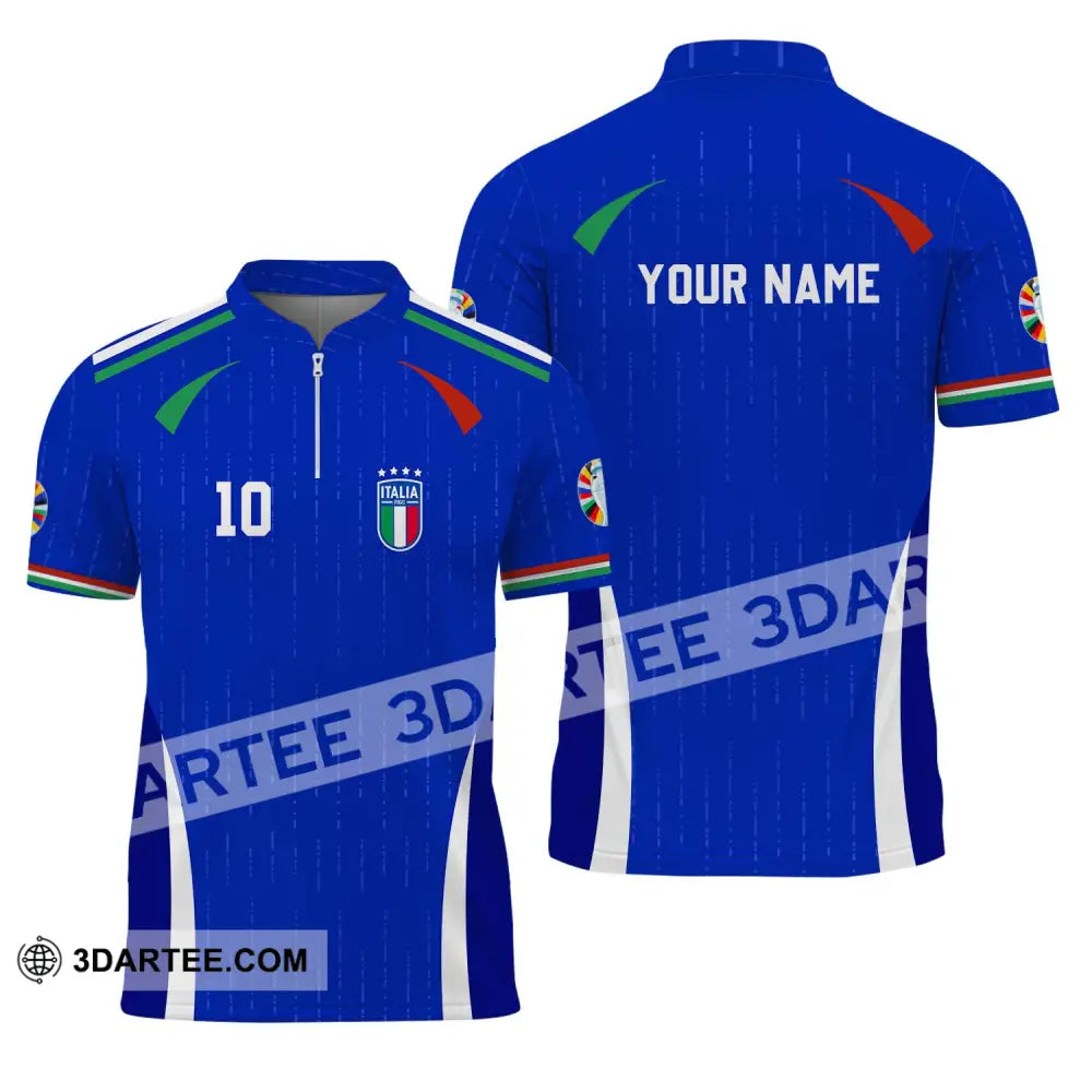 Unisex Shirt - Custom Name And Number Euro 2024 Team Italy Zipper Polo / S T-Shirt