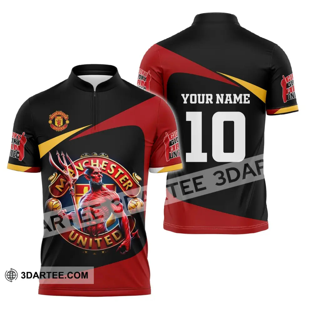 Unisex Shirt Custom Name And Number Football Euro 2024 Manchester United Polo Long Sleeve Zipper /