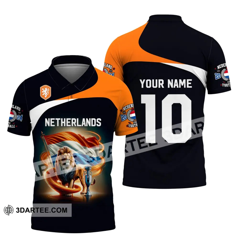 Unisex Shirt Custom Name And Number Football T-Shirt Euro 2024 Netherlands Polo Long Sleeve / S