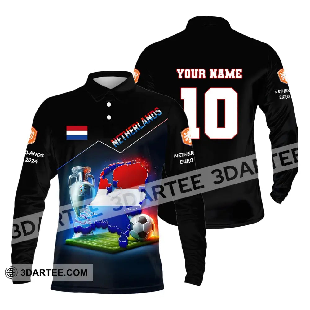 Unisex Shirt Custom Name And Number Football T-Shirt Euro 2024 Netherlands Polo Long Sleeve / S