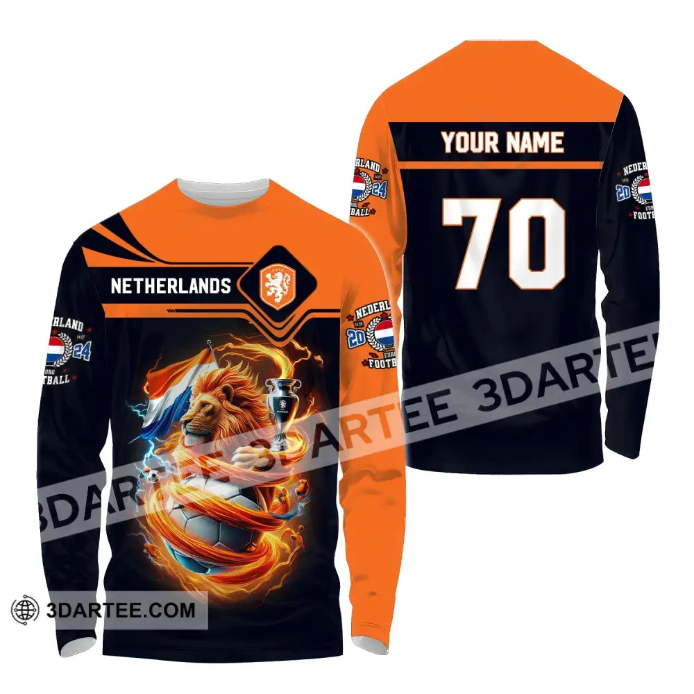 Unisex Shirt Custom Name And Number Football T-Shirt Euro 2024 Netherlands Polo Long Sleeve / S