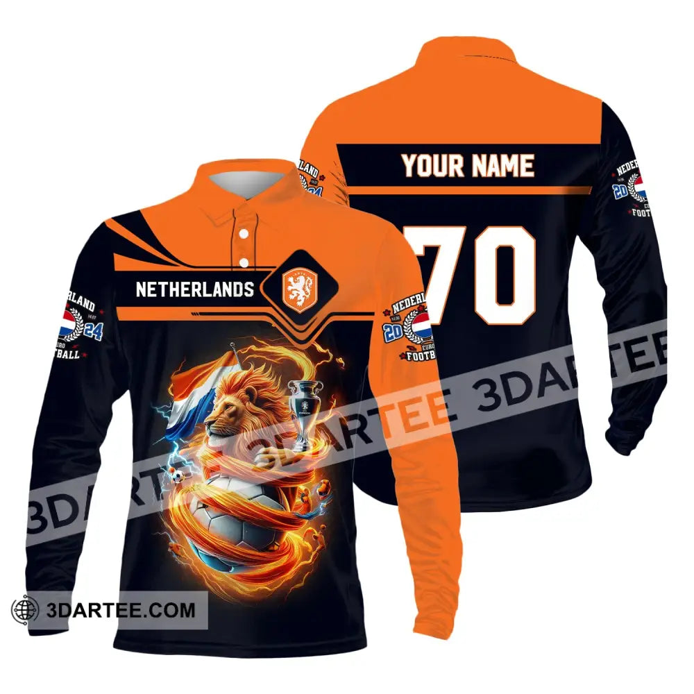 Unisex Shirt Custom Name And Number Football T-Shirt Euro 2024 Netherlands Polo Long Sleeve / S