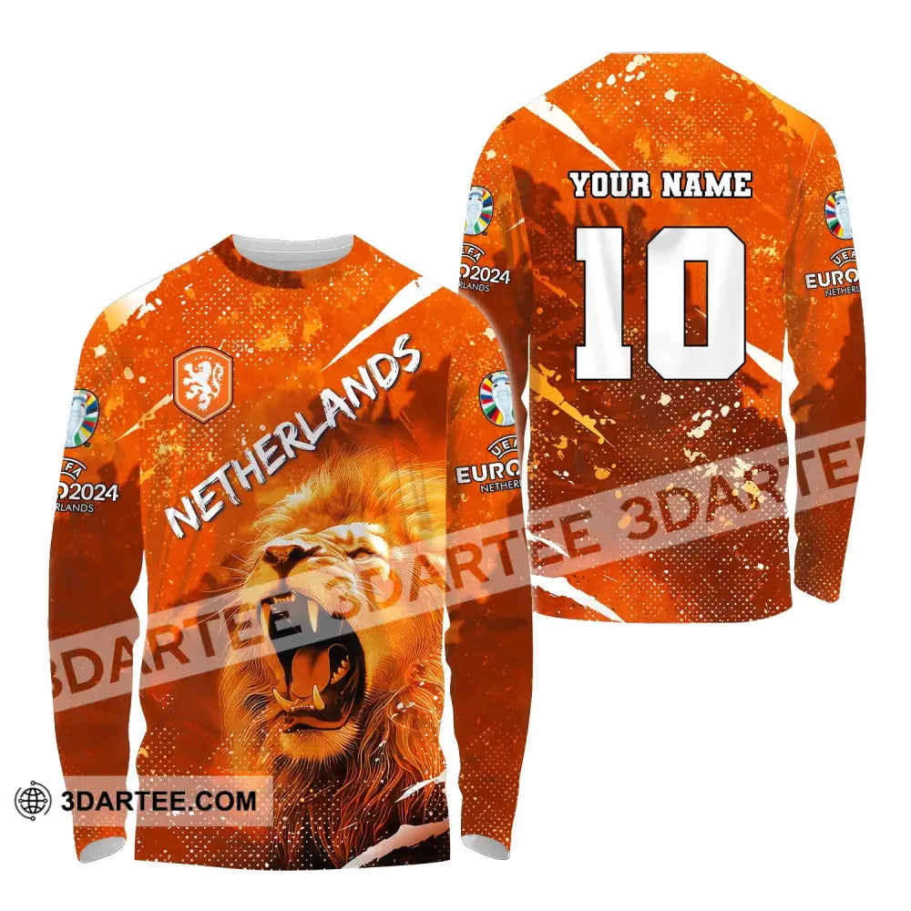 Unisex Shirt Custom Name And Number Football T-Shirt Euro 2024 Netherlands Polo Long Sleeve / S