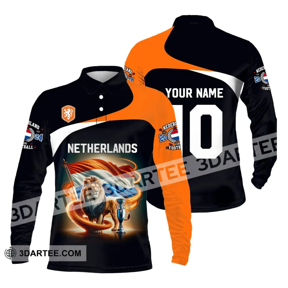 Unisex Shirt Custom Name And Number Football T-Shirt Euro 2024 Netherlands Polo Long Sleeve / S