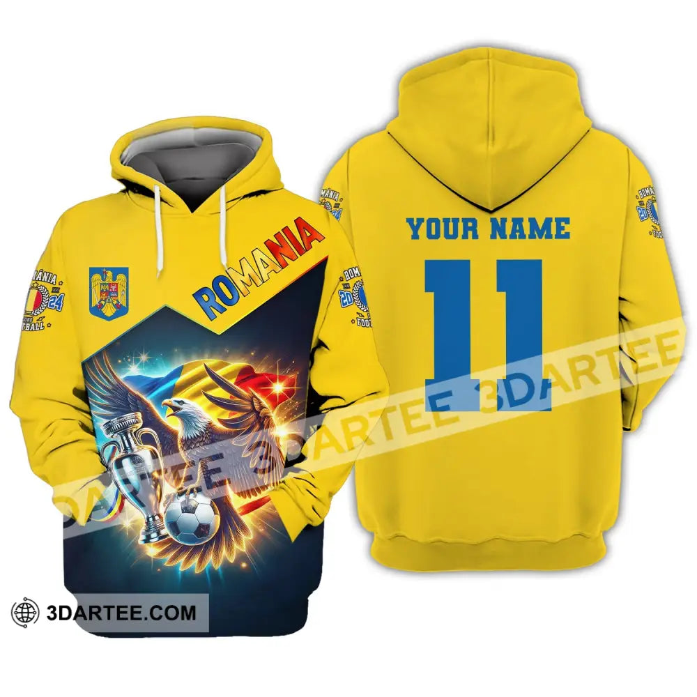 Unisex Shirt Custom Name And Number Football T-Shirt Euro 2024 Romania Polo Long Sleeve Hoodie / S