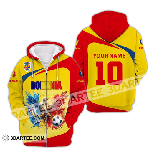 Unisex Shirt Custom Name And Number Football T-Shirt Euro 2024 Romania Polo Long Sleeve Zipper