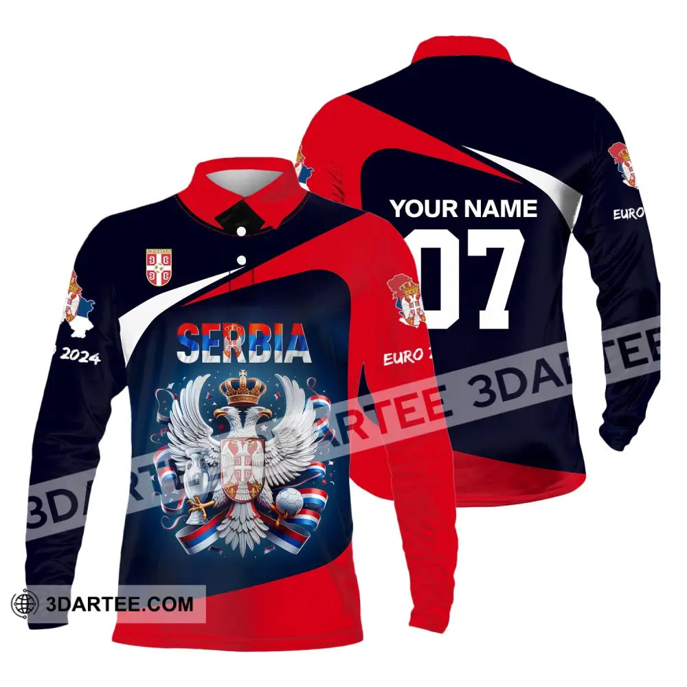 Unisex Shirt Custom Name And Number Football T-Shirt Euro 2024 Serbia Polo Long Sleeve / S